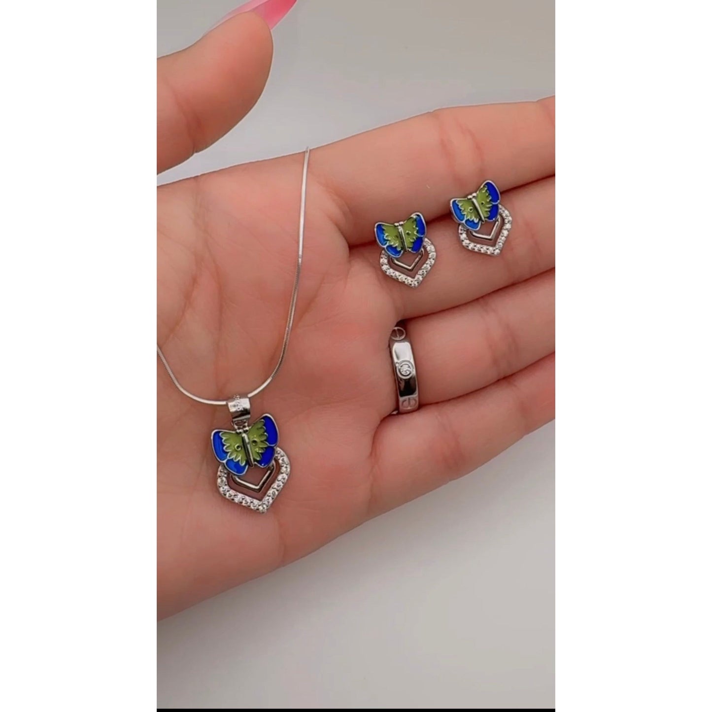 β¨ Premium Pure Silver 925 Butterfly Pendant Set πΈ | Necklace & Earrings with Crystal Elegance β¨