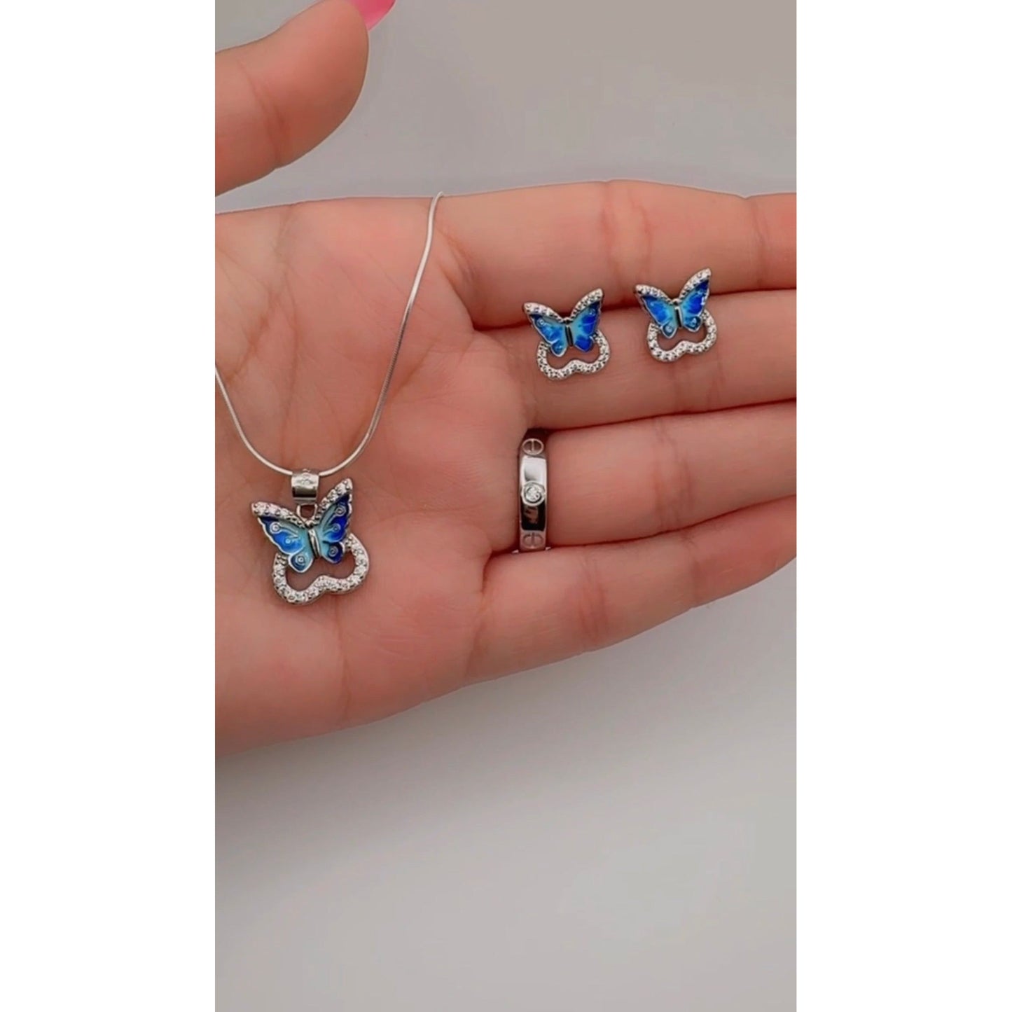 β¨ Premium Pure Silver 925 Blue Butterfly Pendant Set π¦ | Necklace & Earrings with Crystal Sparkle β¨