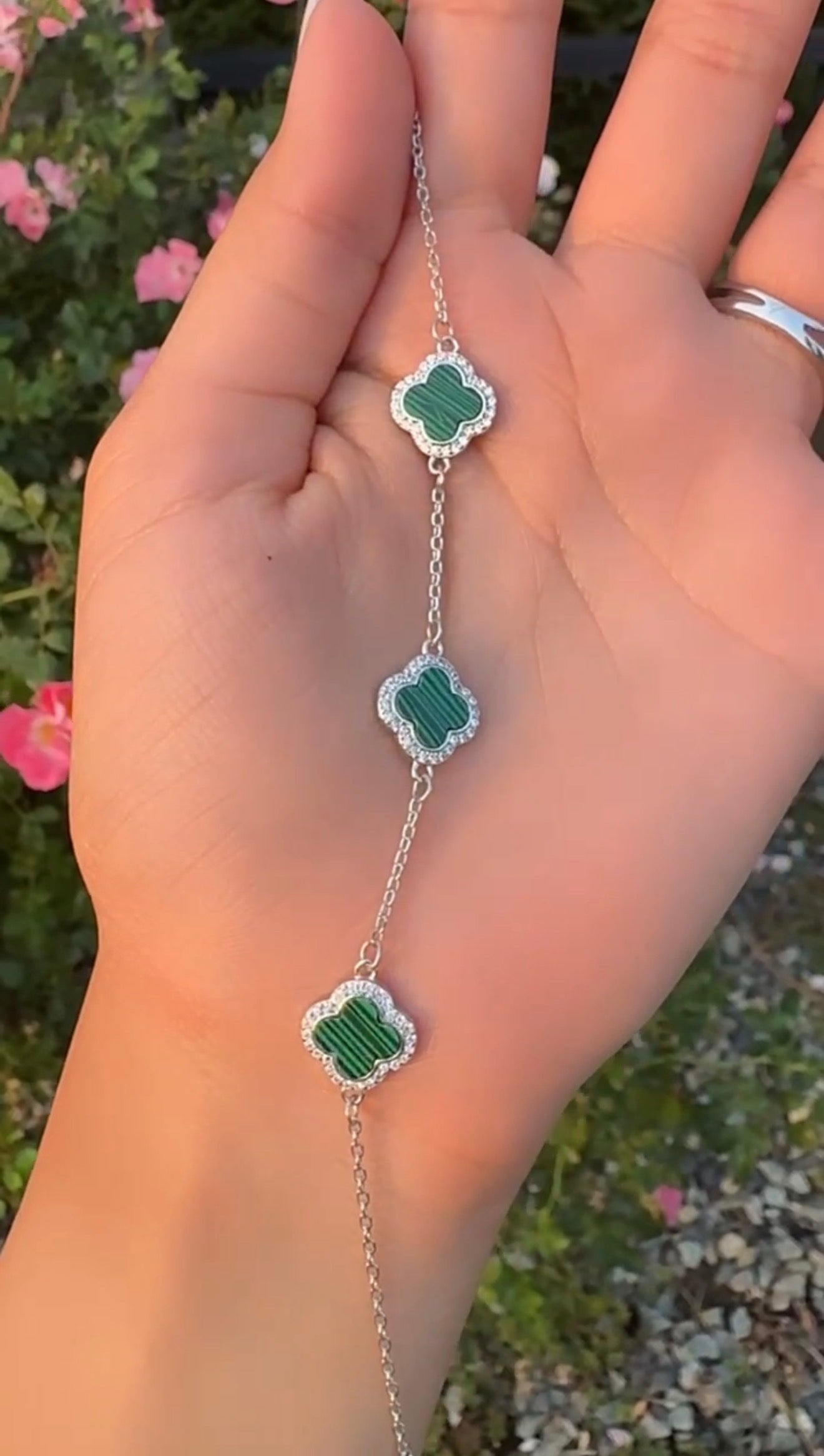 πΏ Premium 925 Silver Green Clover Bracelet πβ¨