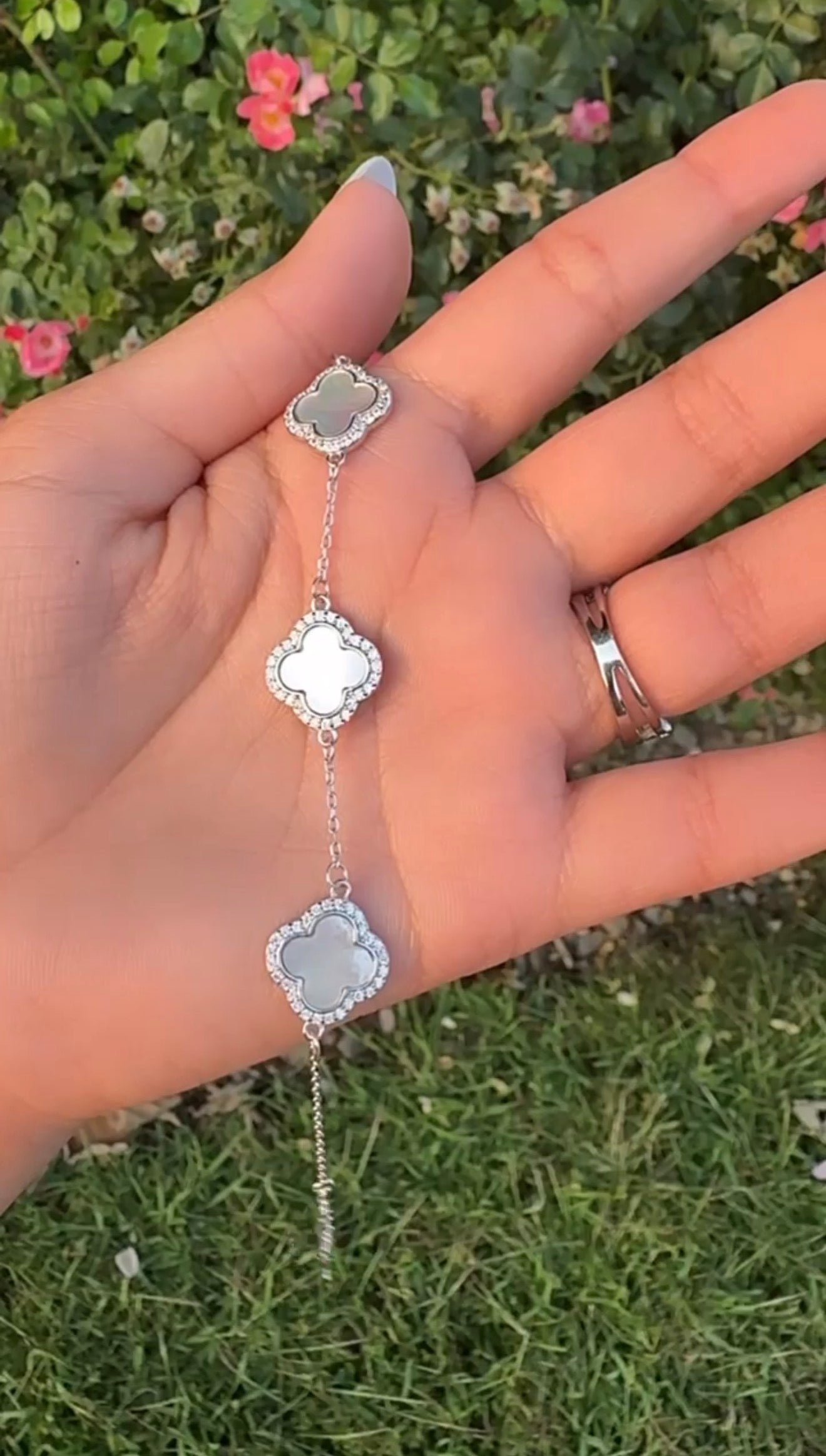 π€ Premium 925 Silver White Clover Bracelet β¨π
