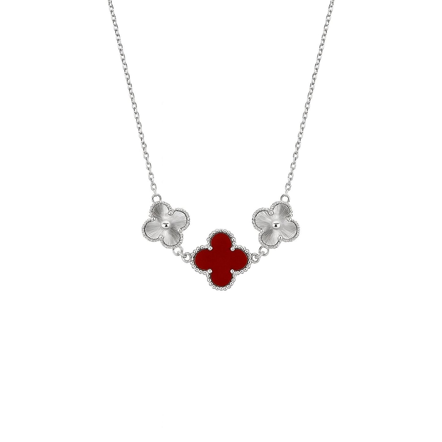 πΉ Premium Pure Silver 925 Clover Necklace with Red Stone & Floral Design β¨