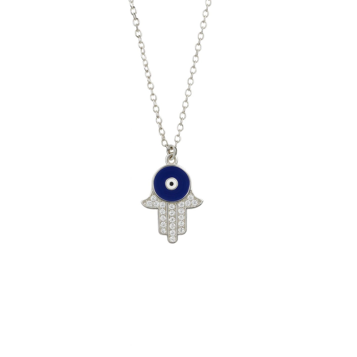 β¨ Premium Pure Silver 925 Hamsa Hand Necklace π§Ώ | Blue Evil Eye & Crystal Shine