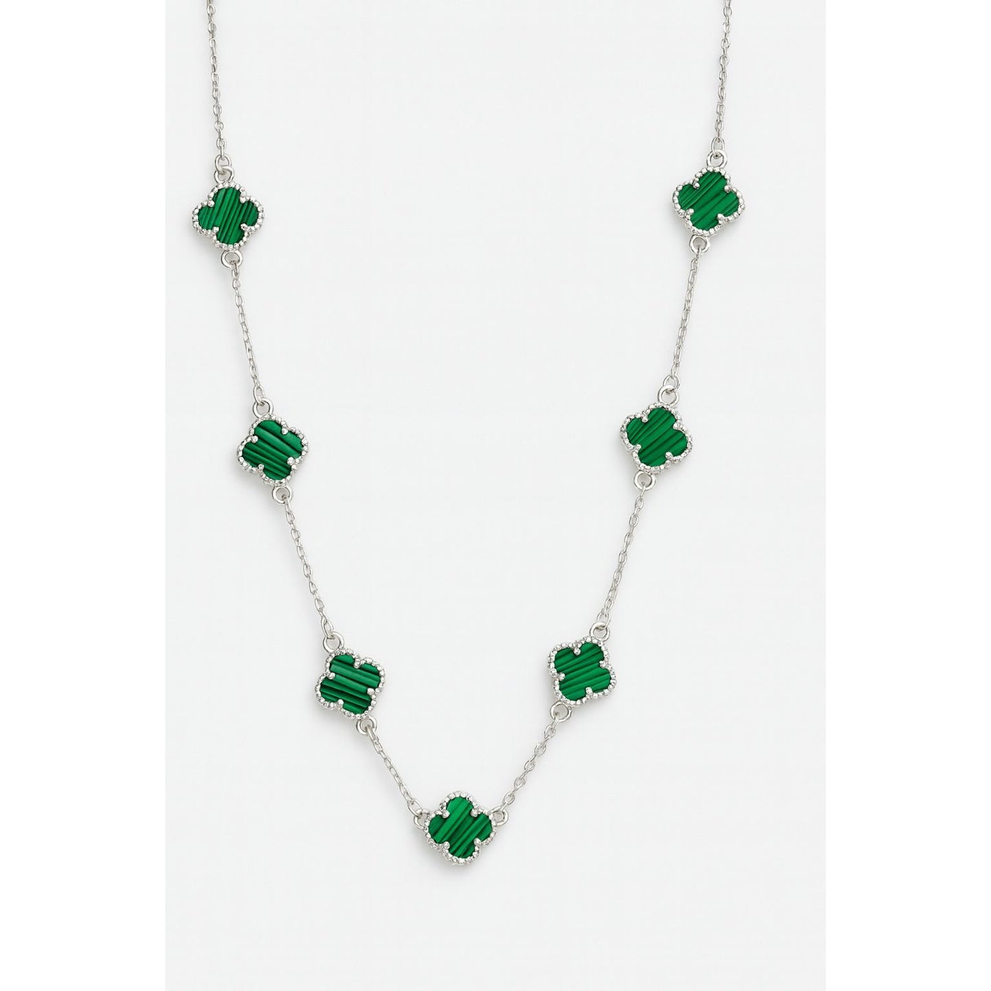 š Pure Silver Premium 925 Green Clover Necklace (7 Clovers)