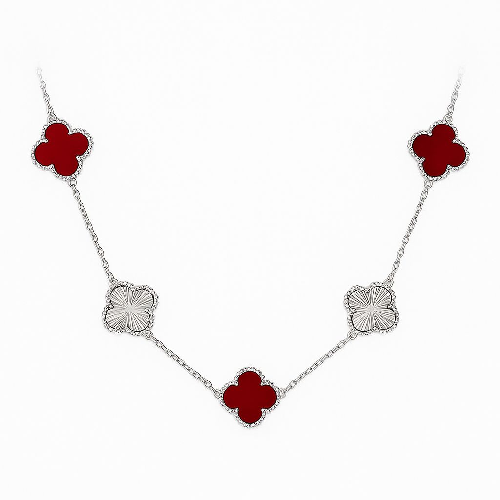 β€οΈβ¨ 5 Clover Necklace β Red & Silver Design in Pure 925 Sterling Silver π