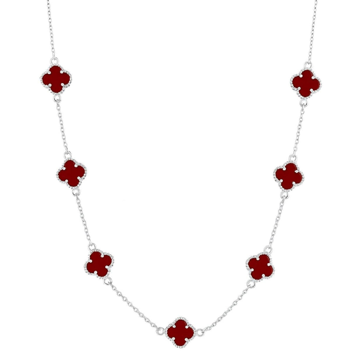 β¨ 7 Clover Necklace π Pure 925 Silver π Premium Red Inlay β€οΈ