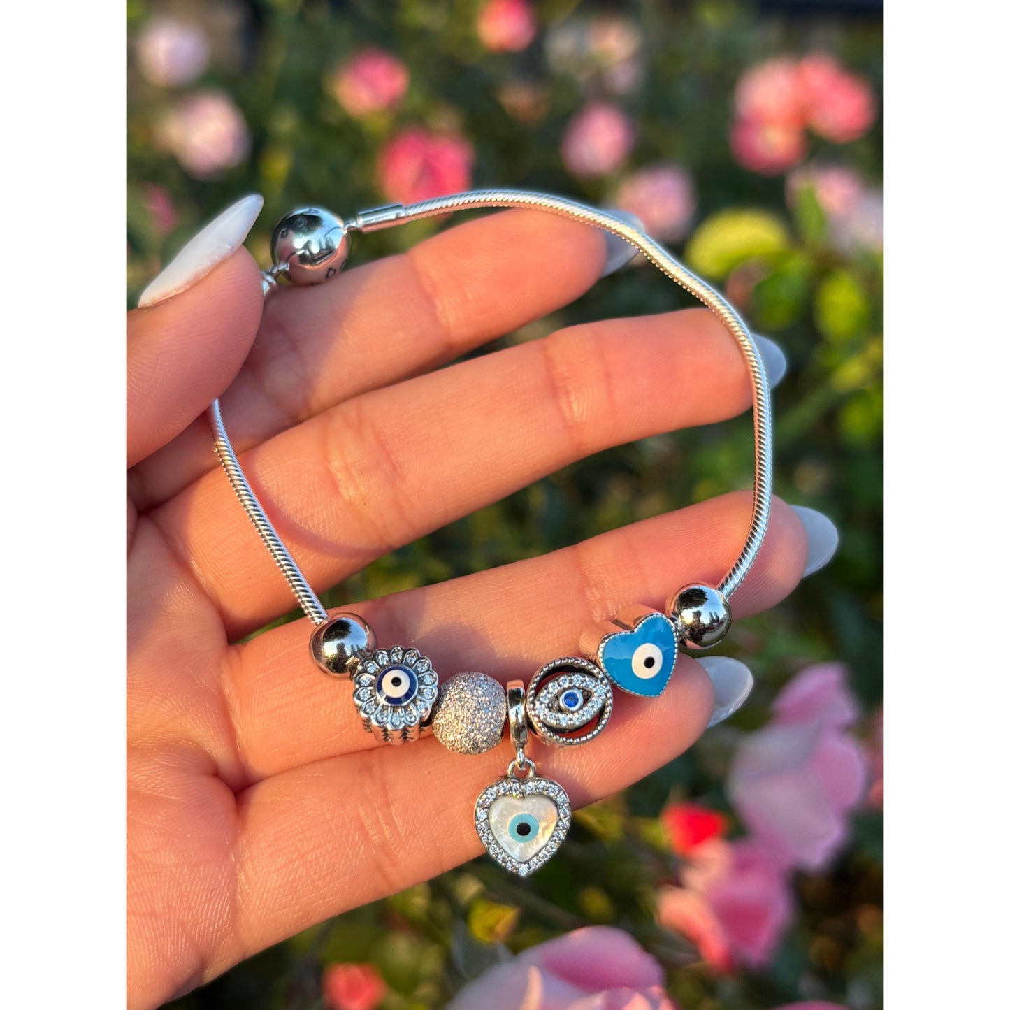 β¨ Premium 925 Silver Evil Eye Charm Bracelet β Protection & Elegance β¨