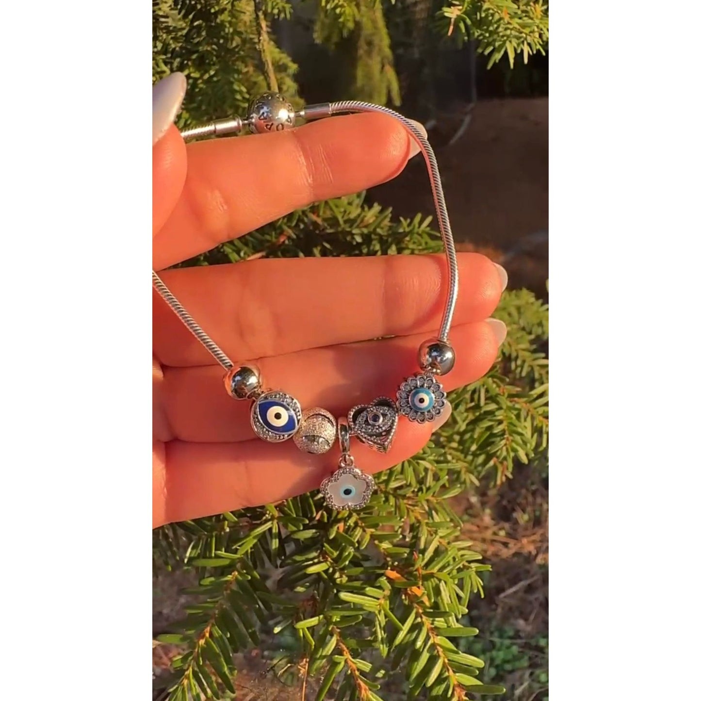 β¨ Premium 925 Silver Evil Eye Flower Charm Bracelet β Protection & Style β¨