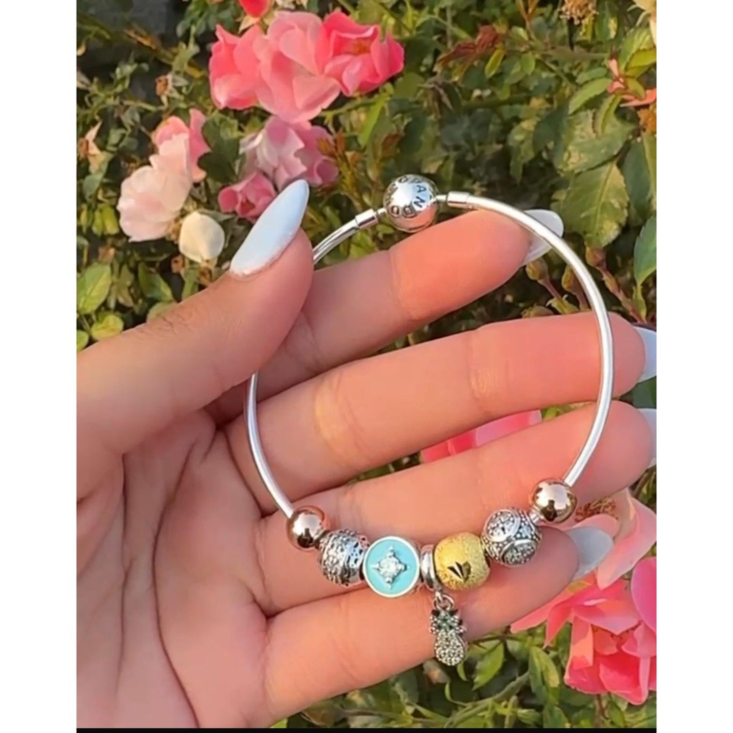 β¨ Premium 925 Silver Charm Bracelet with Pineapple Pendant & Mixed Charms β¨