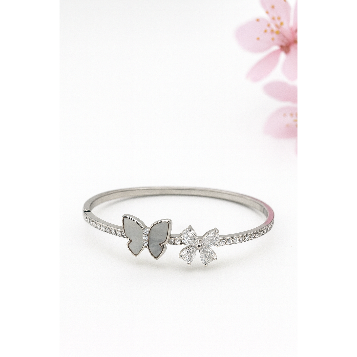 ✨ Sterling Silver S925 Butterfly & Flower – Elegant Crystal Bracelet ✨