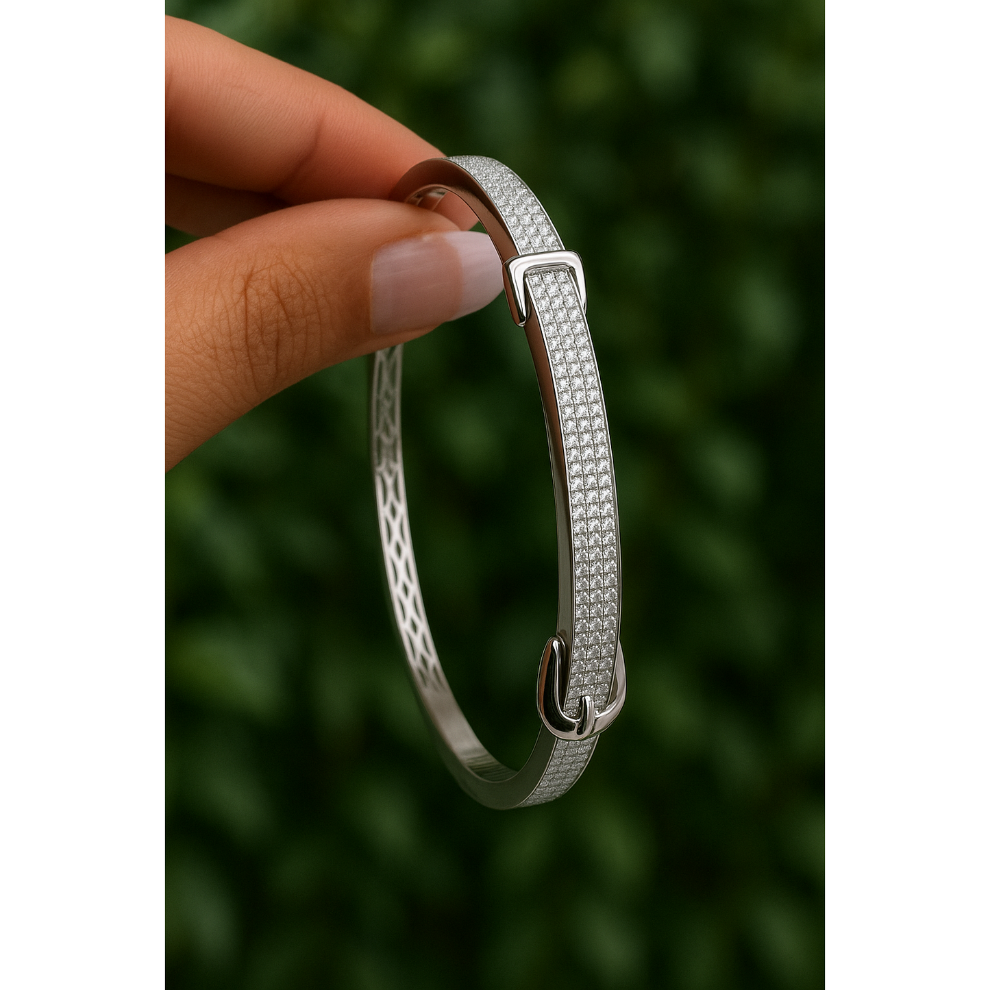 Elegant Oval S925 Sterling Silver Pavé Buckle Bracelet