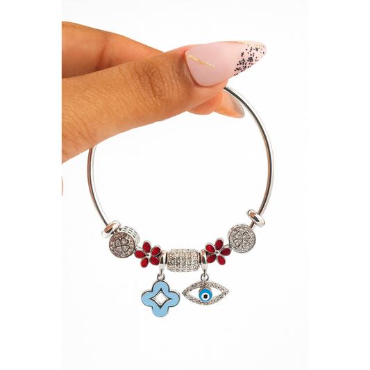 Sterling Silver Floral Luck Charm Bracelet✨