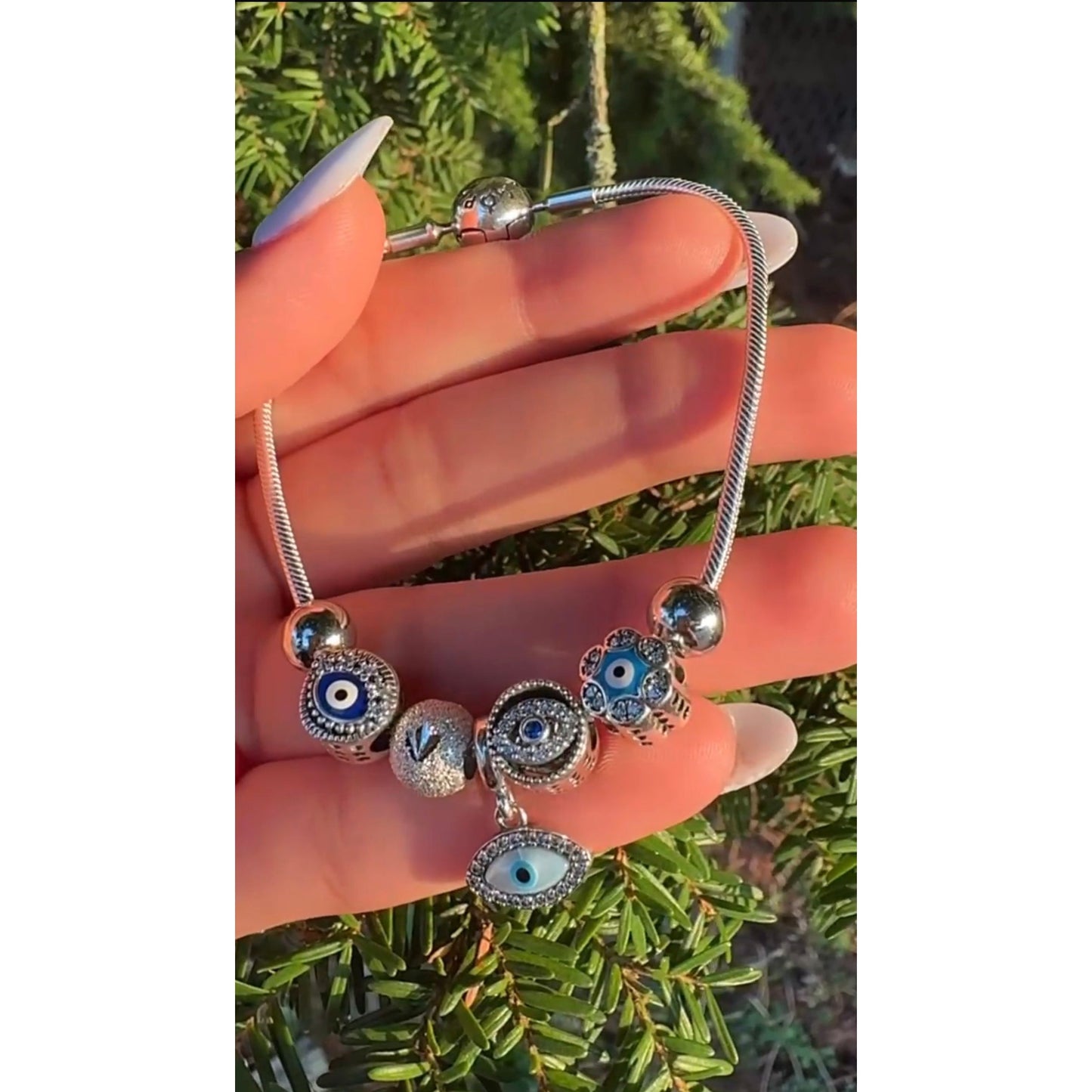 ✨ Premium 925 Silver Evil Eye Charm Bracelet – Protective Elegance ✨