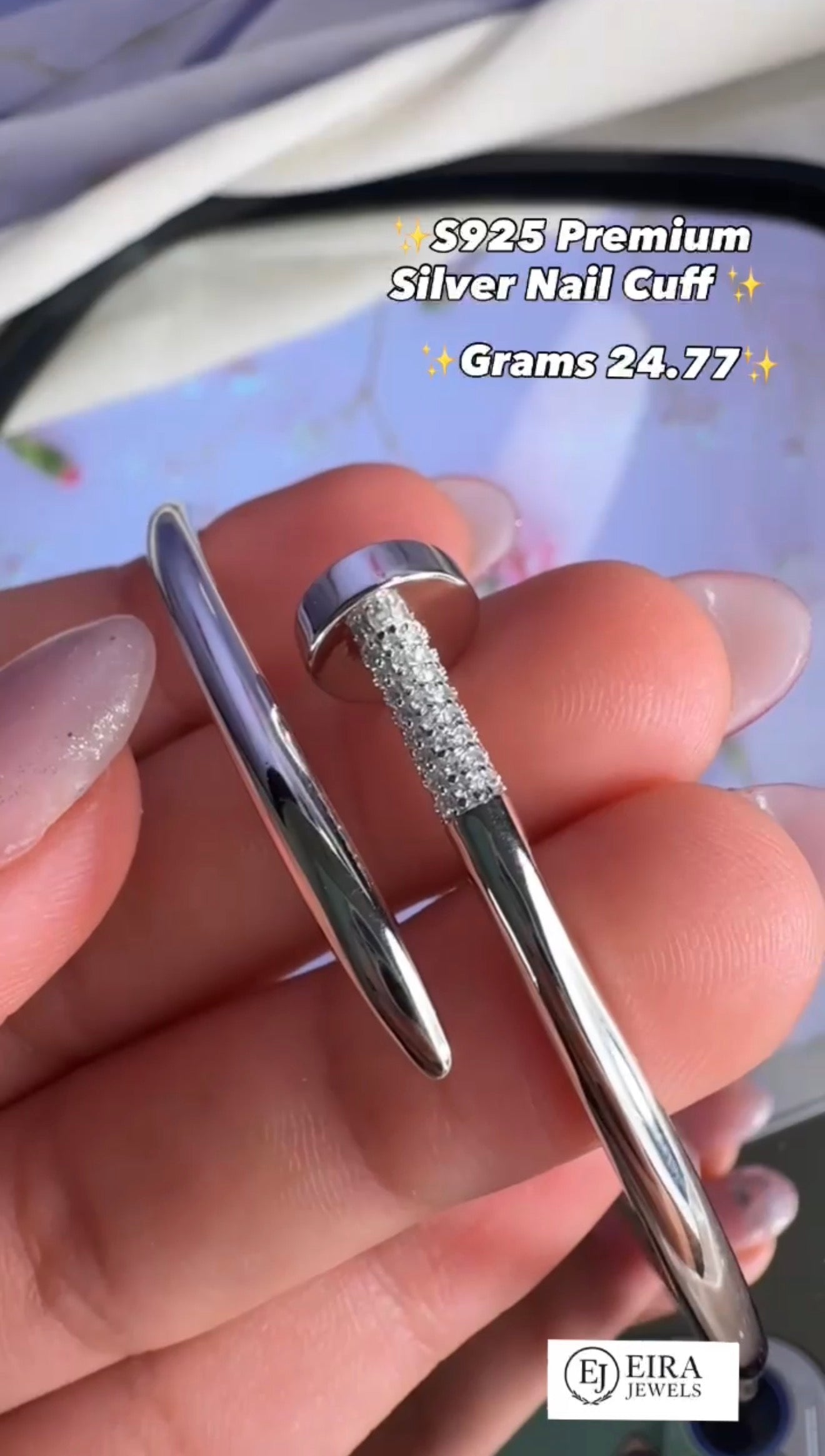 ✨ Premium 925 Silver Nail Cuff Bangle 💎 | 24.77g Solid Shine ✨