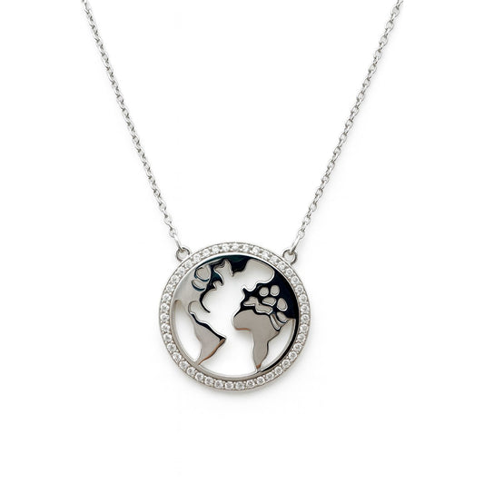 🌍 Pure Silver 925 World Map Pendant Necklace ✨