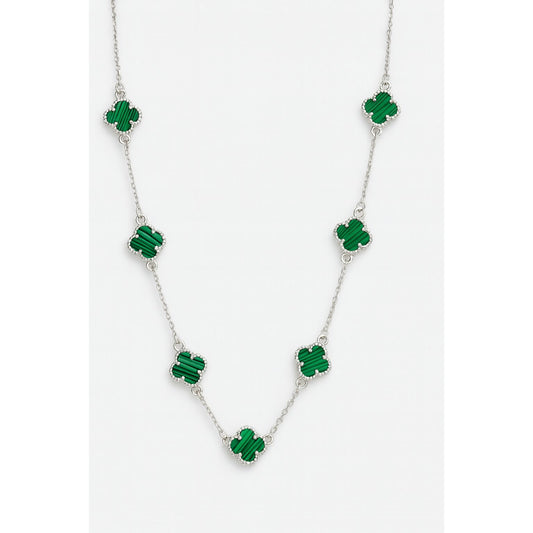 🍀 Pure Silver Premium 925 Green Clover Necklace (7 Clovers)