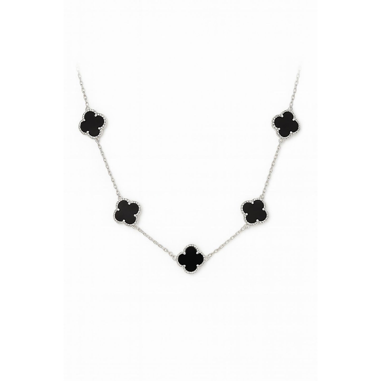 🖤 5 Black Clover Necklace – Pure 925 Sterling Silver 🍀
