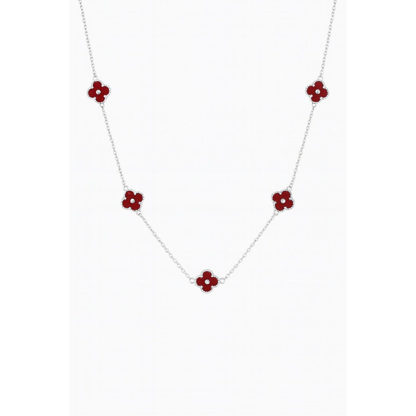 ❤️ 5 Red Clover Necklace – Pure 925 Sterling Silver 🍀