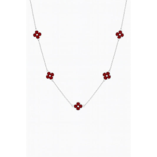 ❤️ 5 Red Clover Necklace – Pure 925 Sterling Silver 🍀