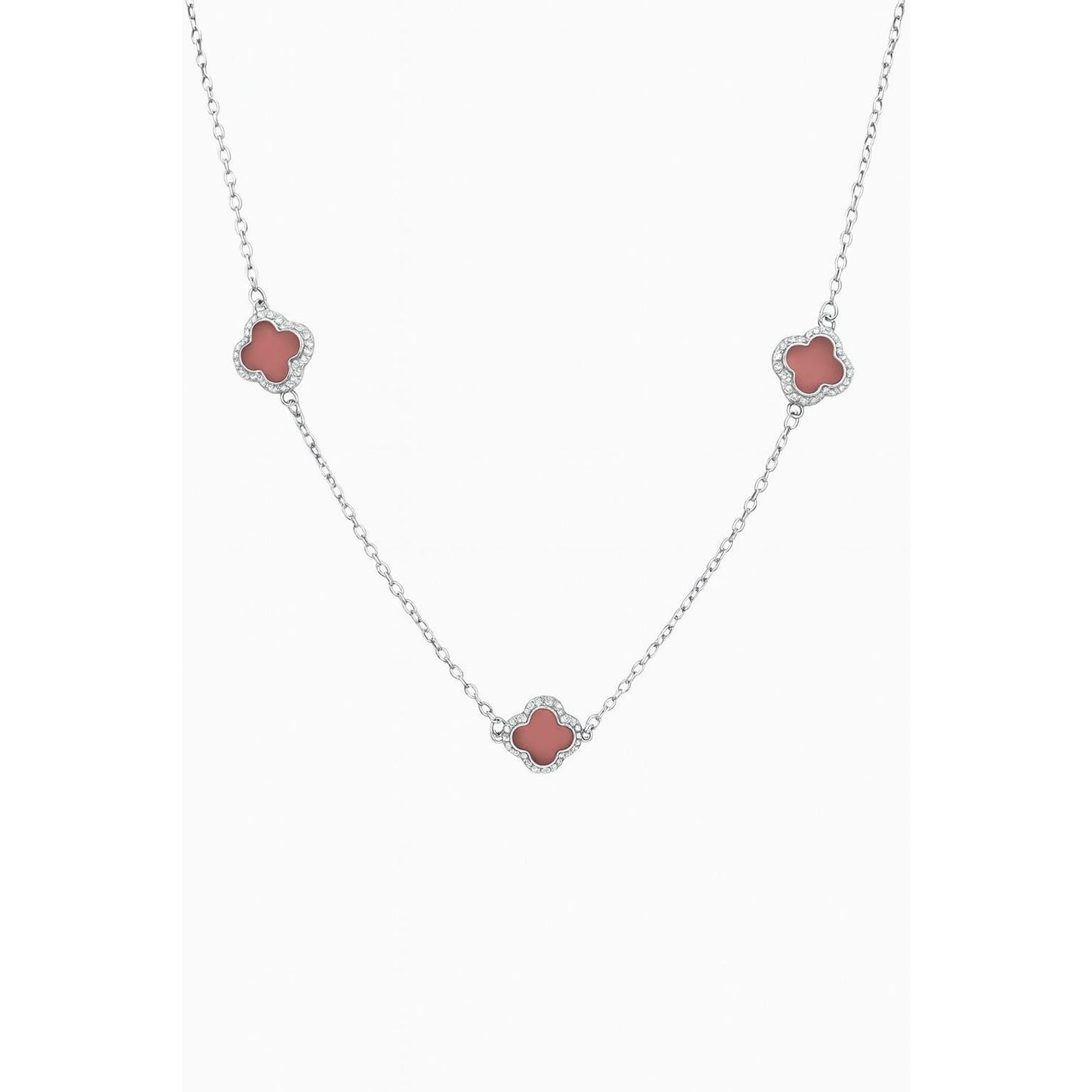 🌸 3 Pink Clover Necklace – Pure 925 Sterling Silver 🍀