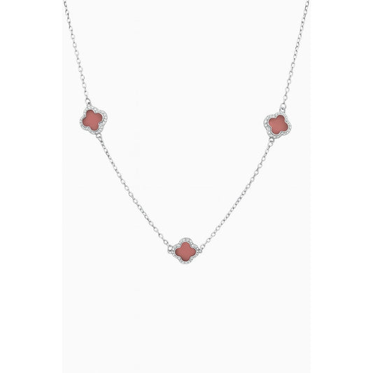 🌸 3 Pink Clover Necklace – Pure 925 Sterling Silver 🍀