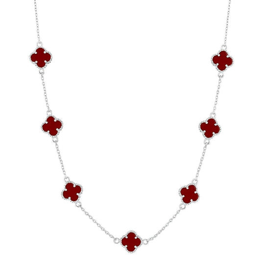 ✨ 7 Clover Necklace 🍀 Pure 925 Silver 💎 Premium Red Inlay ❤️