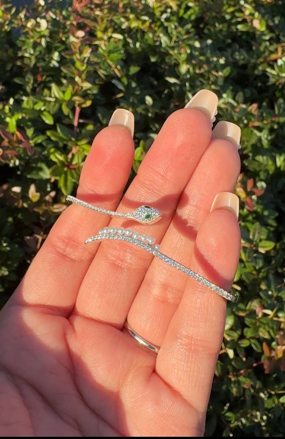 ✨ Premium 925 Silver Snake Wrap Bracelet 🐍💎 | Emerald & Pearl Accents