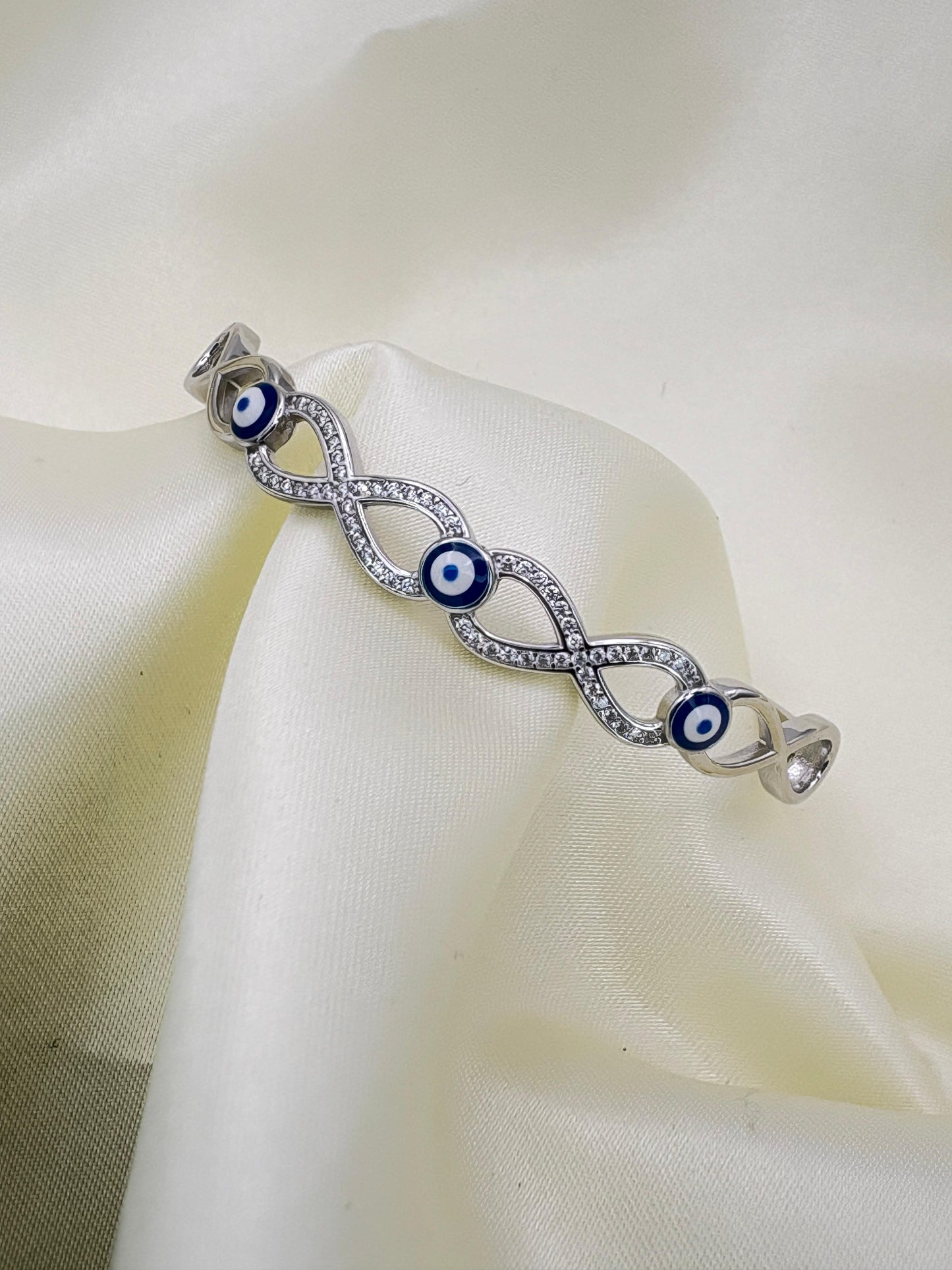 💎 Premium 925 Silver Infinity Evil Eye Bracelet 🔵✨ | Protection & Elegance