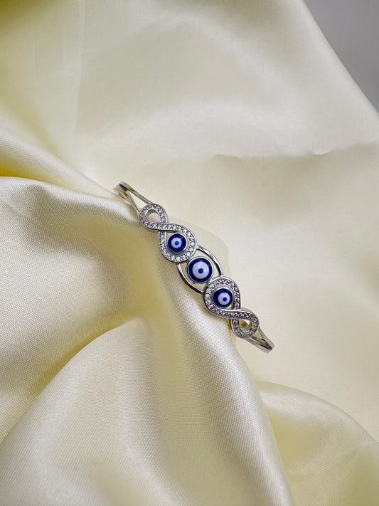 ✨ Premium 925 Silver Evil Eye Bangle Bracelet 🔵💎 | Infinity Protection Design