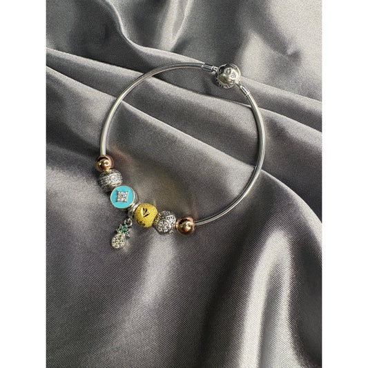✨ Premium 925 Silver Charm Bracelet with Pineapple Pendant & Mixed Charms ✨